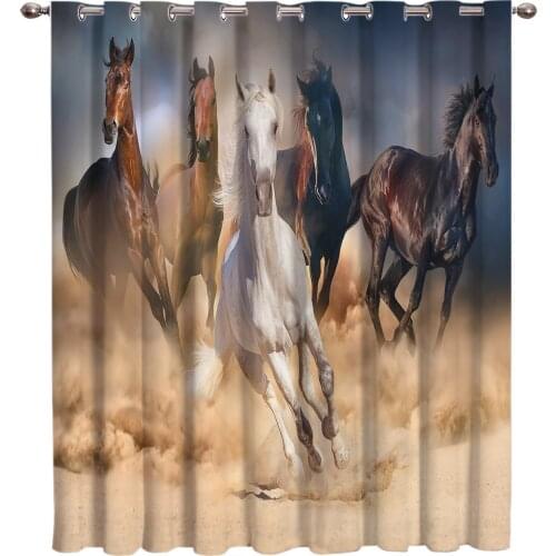 Running Horse Poster Room Curtains Large Window Living Room Bathroom Decor Indoor Drapes Window Treatment Kids Room