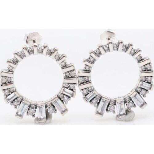 925 sterling silver classic elegant snowflake transparent crystal Pandora earrings suitable for womens wedding fashion jewelry