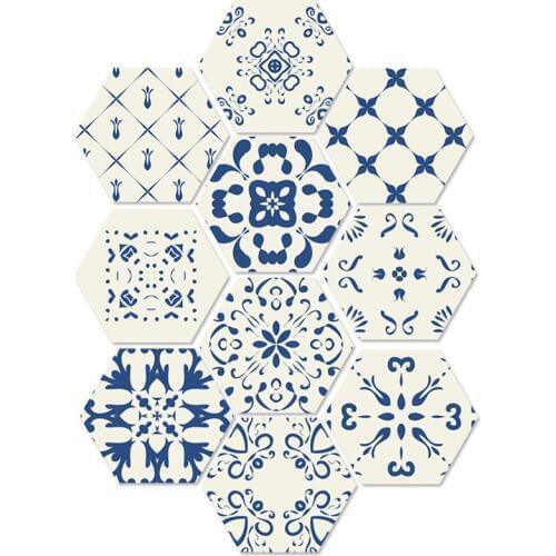 Blue and white style floor sticker Creative simple DIY hexagon ceramic tile sticker waterproof non-slip wall stickers home decor