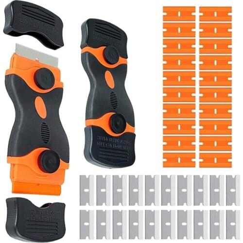 SHGO HOT-2 Pack Double Edged Glass Hob Scraper with 40 Pack Scraper Blades,for Remove Label,Paint,Caulking,Car Windows