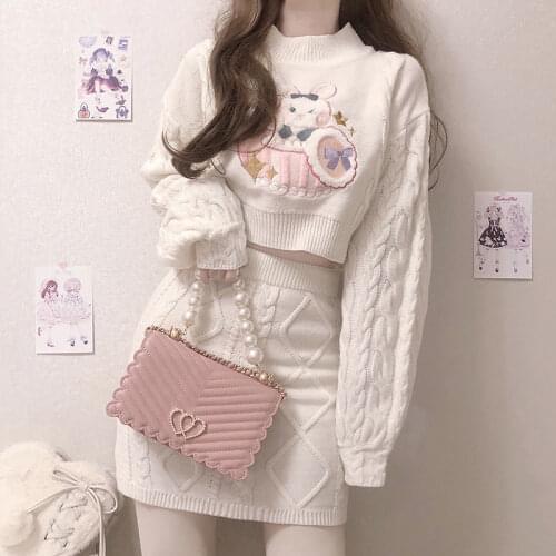 Biggorange Japanese style early autumn super hot kawaii sweater High Waist Hip Wrap Skirt female student spring and autumn suit