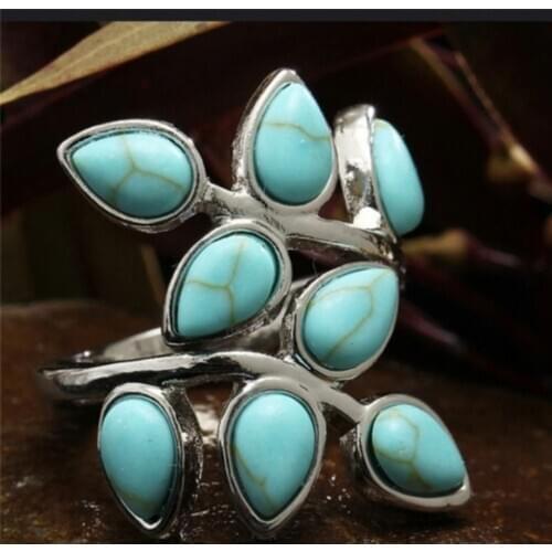 Vintage Green Stones Rings Personality Botany Eight Leaf Green Gems Rings Cocktail Party For Women Open Rings Jewelry Wholesale