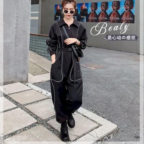 Women Jumpsuits Spring/Summer 2021 New Korean Loose Waist Slimming Harlan Waist Straps Reflective Handsome Jumpsuit Suit Women