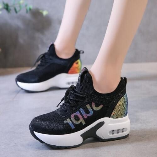 2021 Women Sneakers Mesh Casual Platform Trainers White Shoes 7CM Heels Autumn Wedges Breathable Woman Height Increasing Shoes
