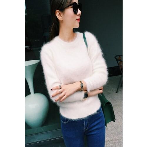 Womens Sweaters and pullovers Women real 100% Pure Mink Cashmere Knitted Pullover ladies sweater round neck short top JNS013