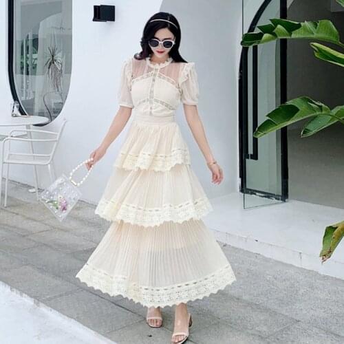 Runway Desigher Self Portrait Long Dress Hollow Out Lace Pleated Layered Dress Women Sexy Party Dresses Vestidos Robes