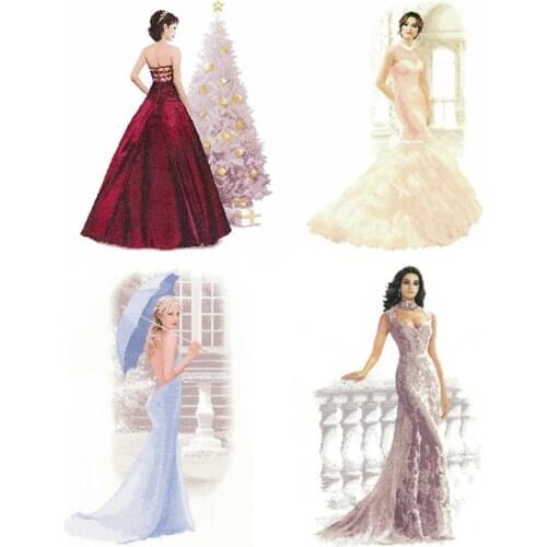 Gold Collection Counted Cross Stitch Kit Elegant Lady Girl Woman Long Skirt Dress Blue Purple Red Yellow JLCO1469