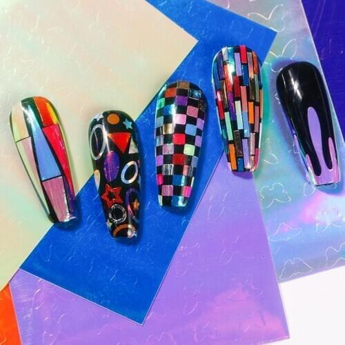 16PCS/color Pumpkin Halloween Theme Nail Laser Flame Sticker Butterfly Cream Geometric Aurora Nail Sticker DIY Nail Decoration