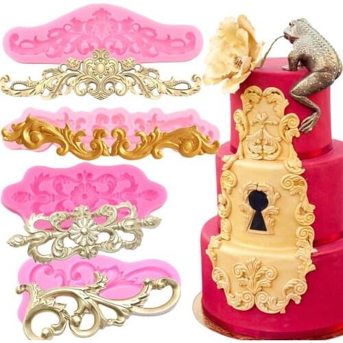 7 Style Baroque Scroll Relief Border Silicone Molds Cupcake Topper Fondant Cake Decorating Tools Candy Chocolate Gumpaste Moulds