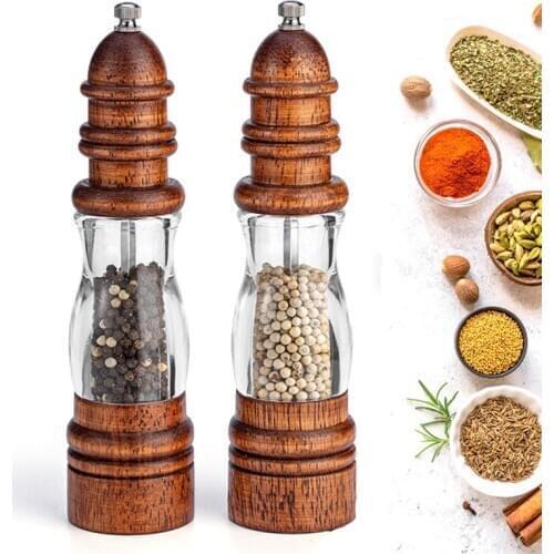 8inch Manual Wooden Salt and Pepper Grinder Sea Salt Pepper Spice Grinder Handheld Pepper Mills for Home Household Kitchen Tools