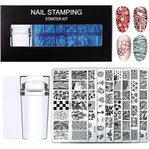 8PCS Nail Stamping Plates Flower Plant Leaves Templates with Stamper Scraper Image Plates DIY Nail Art Manicure Tool