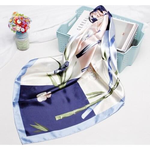 90*90cm Silk asparagus Scarves Women Foulard Square Hijab Scarf Ladies Satiny Shawl wrap muffler pareo female hijab poncho