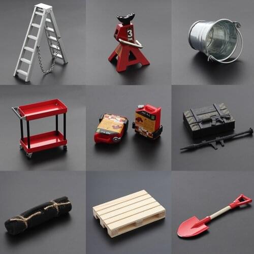 1/10 Scale Accessories Garage Series Toys Jack Stands Jerry Can Shipping Case Metal Shovel Tool for RC Car SCX10 TRX4 WPL ZWN