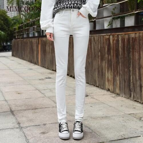 White Denim Jeans Pants Women Korean Style 2020 Fashion Skinny Pencil Pants Tall Girl Long Pantalones De Mesclilla Para Mujer