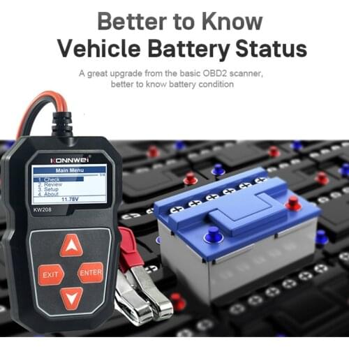 KW208 12V Car Battery Tester 100 to 2000CCA Digital Automotive Diagnostic Car Battery Analyzer Cranking Charging Scanner Tool
