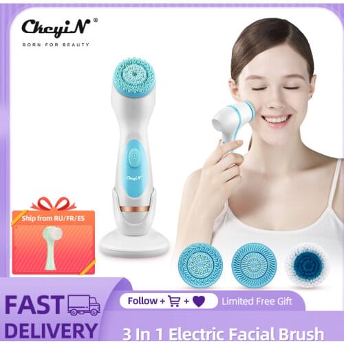 CkeyiN 3 In 1 Electric Facial Cleansing Brush Rotating Face Deep Cleaning Silicone Waterproof Skin Exfoliation Facial Massager50