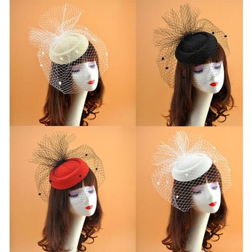 CN Womens Felt Hat Topper Mesh Fishnet Veil Small Plush Wave Point Decor Hair Clips Felt Fascinator Hat Topper Hair Accessories