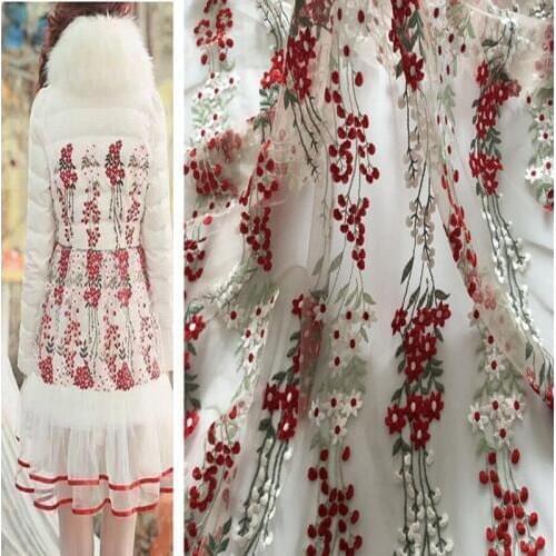 Color striped flower lace embroidery cloth, wedding dress fabric handmade DIY sewing material