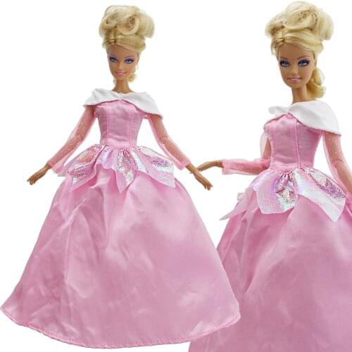 Fashion Handmade Fairy Tale Pink Princess Outfit Long Dress Wedding Party Gown Clothes for Barbie Doll Accessories 12'' Doll Toy