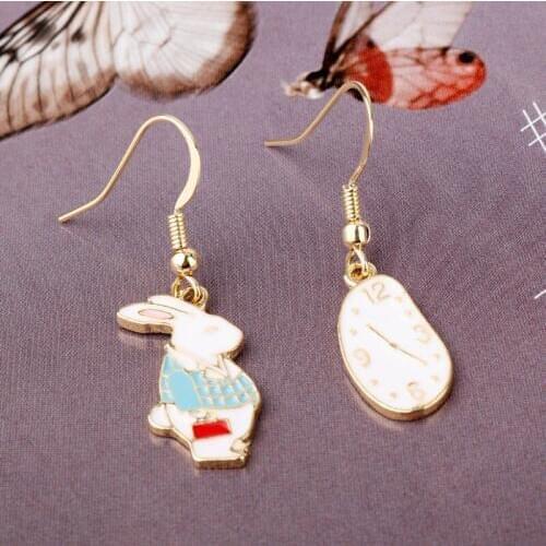 Dongsheng Alice White Rabbit Clock Earring Girl Charm Enamel Glaze Metal Drop Earrings Women Fashion Jewelry -15