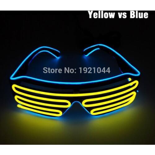 Double Colors EL Wire LED Neon GLowing 50pcs Shutter Shaped Glasses Powered by 2AA Batteries For Party Wedding Decoration