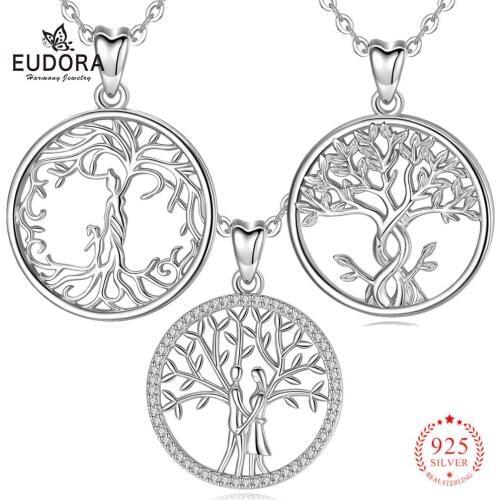 Eudora Sterling Silver Tree of life Pendant Necklace Celtic knot Tree Necklaces with AAA CZ Crystal Engagement wedding jewelry