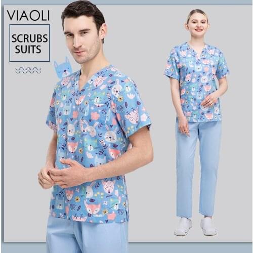 Hot Sales Elastic Nurse Uniform Women Short Sleeve Neck Tops Working Uniform Blouse Scrubs Working Spa Nursing Women Scrubs Tops