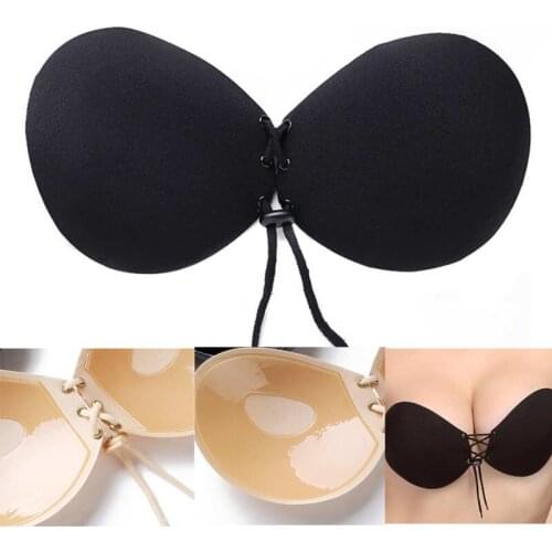 Hot Women Black Self Adhesive Strapless Bandage Blackless Solid Bra Stick Gel Silicone Push Up Womens Underwear Invisible Bra
