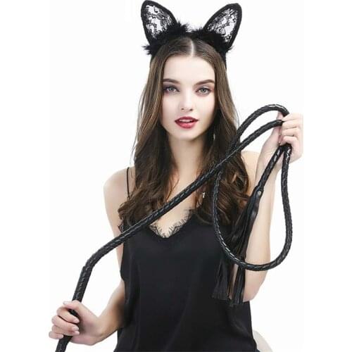 Sexy Whip Toys Lace Cat Fox Ear Headbands Hair Accessories For Women Girls Black Halloween Party Costumes