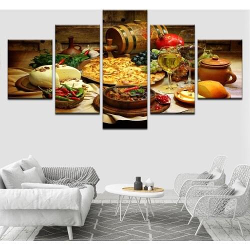 Canvas Prints Painting Home Decor 5 Pieces Fruits Food And Drinks Poster For Restaurant Kitchen Pictures Wall Art Modular Framed