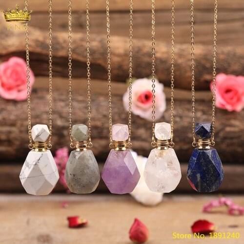 Classic Women Faceted Gemstones Essential Oil Diffuser Pendant Jewelry Turquoises Goldstones Gold Chains Necklace Jewelry Women