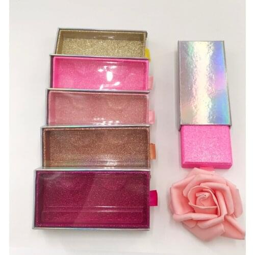 Eyelash Box Pink Glitter Holographic Rectangle Lash Packaing Clear Tray Inside