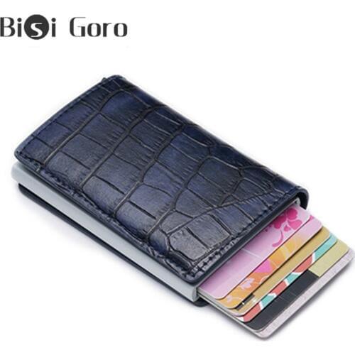 BISI GORO Anti Credit Card Holder Rfid Blocking Wallet Leather Cardholder Security Aluminum Metal Purse Creditcard Holder Case