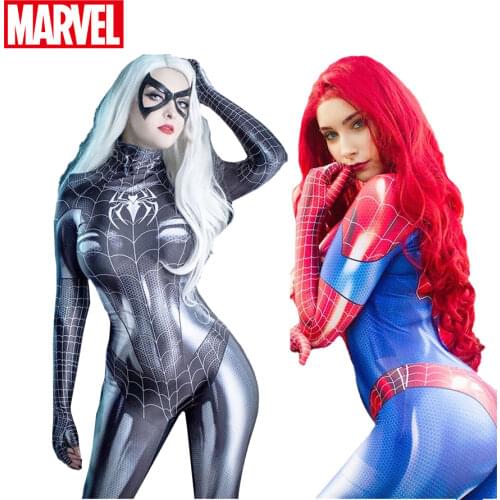 Marvel Sexy Female Black Spiderman Jumpsuit Suit Women Supergirl Superhero Bodysuit Cosplay Costume Party Carnival Fancy Dress
