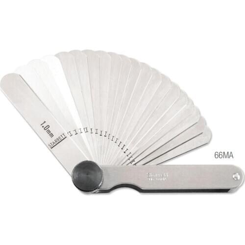 Starrett 66MA Metric Thickness Gage Set With Straight Leaves, 0.05-1.0mm, 20 Leaves