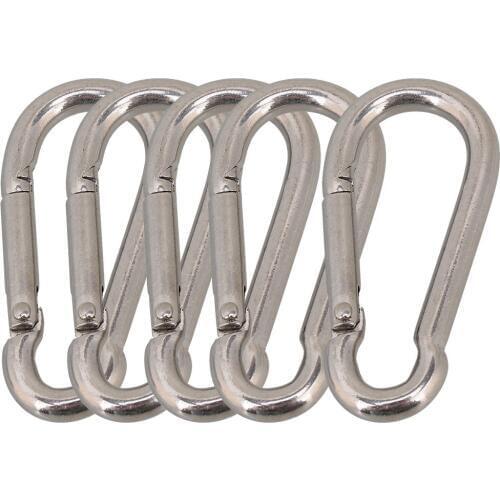 Multifunctional 304 Stainless Steel Spring Snap Carabiner Quick Link Lock Ring Hook M6 60mm Pack of 5