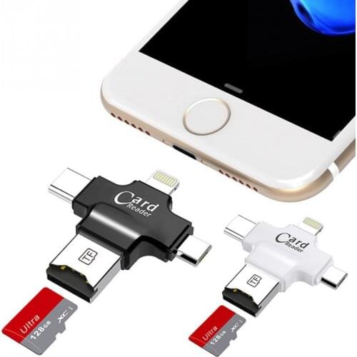 Multi-Function 4 in 1 Card Reader Type-c/Lightning/Micro USB/USB 2.0 All in 1 Micro SD Reader for iPhone 5/5s/6/6 plus/6s