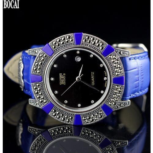 BOCAI 2020 new 100% real S925 pure silver jewelry fine Thai silver mens bracelet watch fashion new Quartz Men Watch