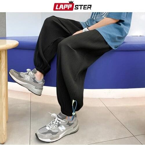 LAPPSTER Men Solid Harajuku Causal Harem Pants 2021 Mens Japanese Streetwear Hip Hop Sweatpants Man Vintage Kpop Pants Plus Size