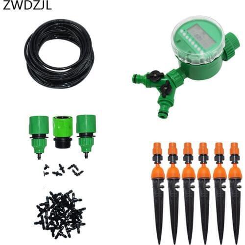 Greenhouse DIY Automatic Watering Micro Drip Irrigation System 2-way Garden Self Watering Kits with Adjustable Dripper 1 set