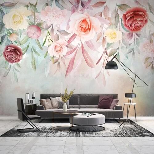 Custom Any Size Mural Wallpaper 3D Hand Painted Watercolor Flowers Pastoral Style Wall Painting Living Room TV Bedroom Wallpaper