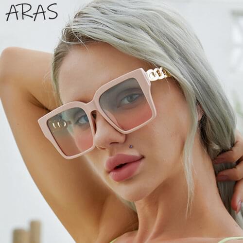 Oversize Gradient Sunglasses For Women Square Gold Chain Sun Glass Brand Designer Female Fashion Large Frame Eyewear UV400 Gafas