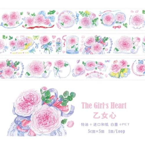 The Girls Heart Rose PET Washi Tapes Junk Journal Masking Tape Adhesive Tape DIY Scrapbooking Photo Album Washi Stickers
