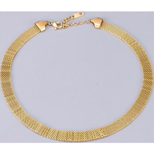 FINE4U N725 Stainless Steel Unique Italian Mesh Rope Chain Necklace for Women 10mm Solid Mesh Link Chain Necklace