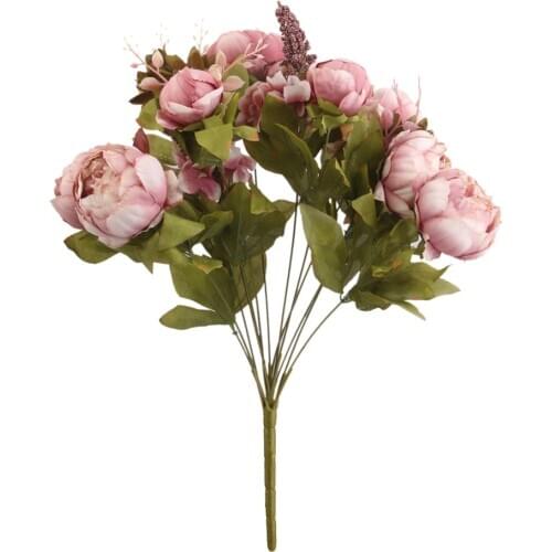 Peony Flowers Leaf Artificial Wedding Bouquet Silk Wedding Decoration House Color Dark Pink