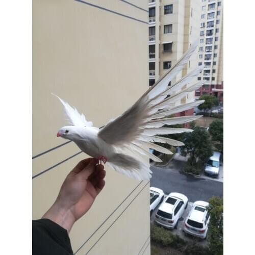 Real life toy about 30x50cm white feathers bird spreading wings dove bird garden decoration prop toy gift h1822