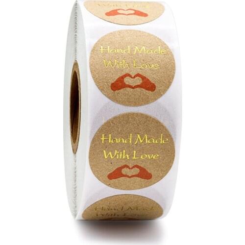 Handmade With Love Kraft Paper Stickers 50-500pcs 1inch Round Adhesive Labels Baking wedding decoration party decoration Sticker