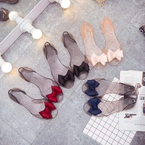 2021 Summer Sandals Women Jelly Transparent Beach Sandals Bow-tied Open-toe Flat Comfort Shoes non-slip Casual Slippers Female