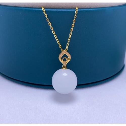 SHILOVEM 18k yellow gold natural white Jasper pendants Christmas Gift fine Jewelry plant wedding no necklace yzz1212554hby