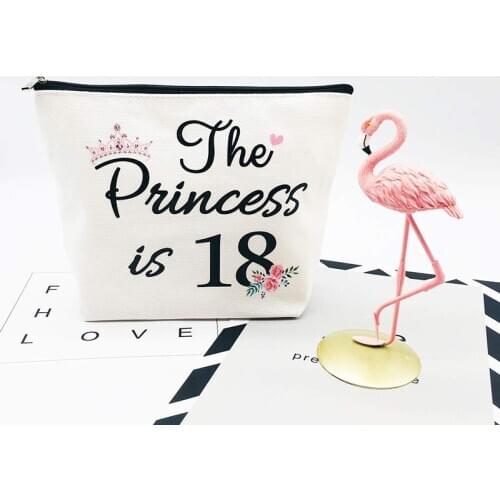 The Princess is 18 Makeup Cosmetic Bag compact mirror sash Eighteen 18 Years Old 18th Birthday party decoration Gift present